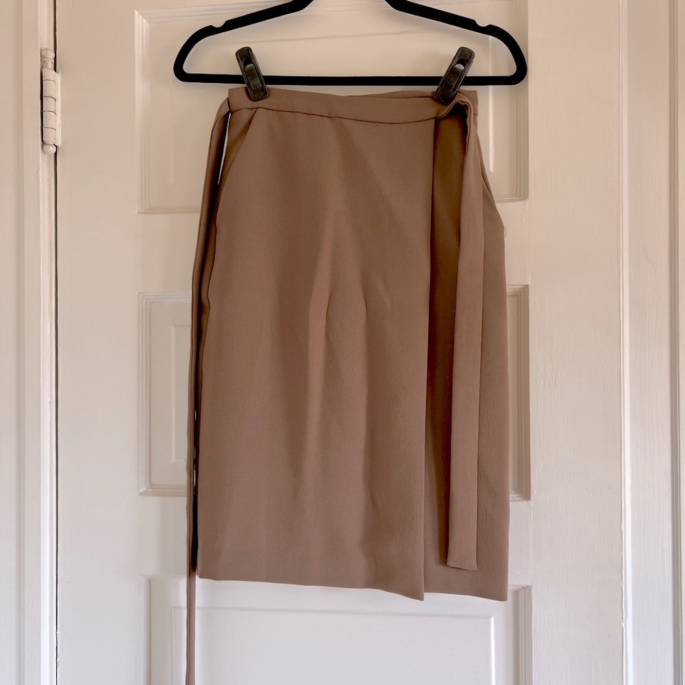 Aritzia Wilfred Brown/Tan Knee Length Wrap Pencil Skirt with Belt